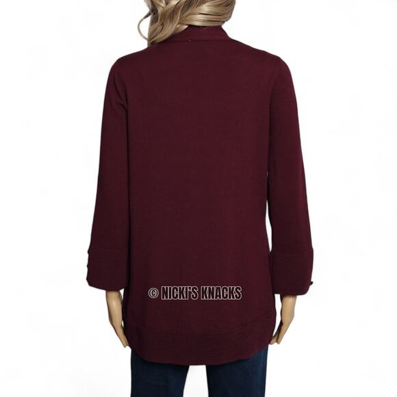 Evolution by Cyrus Myna Button Sleeve Open Cardigan Burgundy Knit Sweater Size S - Picture 5 of 10